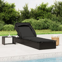 Thumbnail for Sonnenliege mit Faltdach Schwarz 213x63x97 cm Poly Rattan