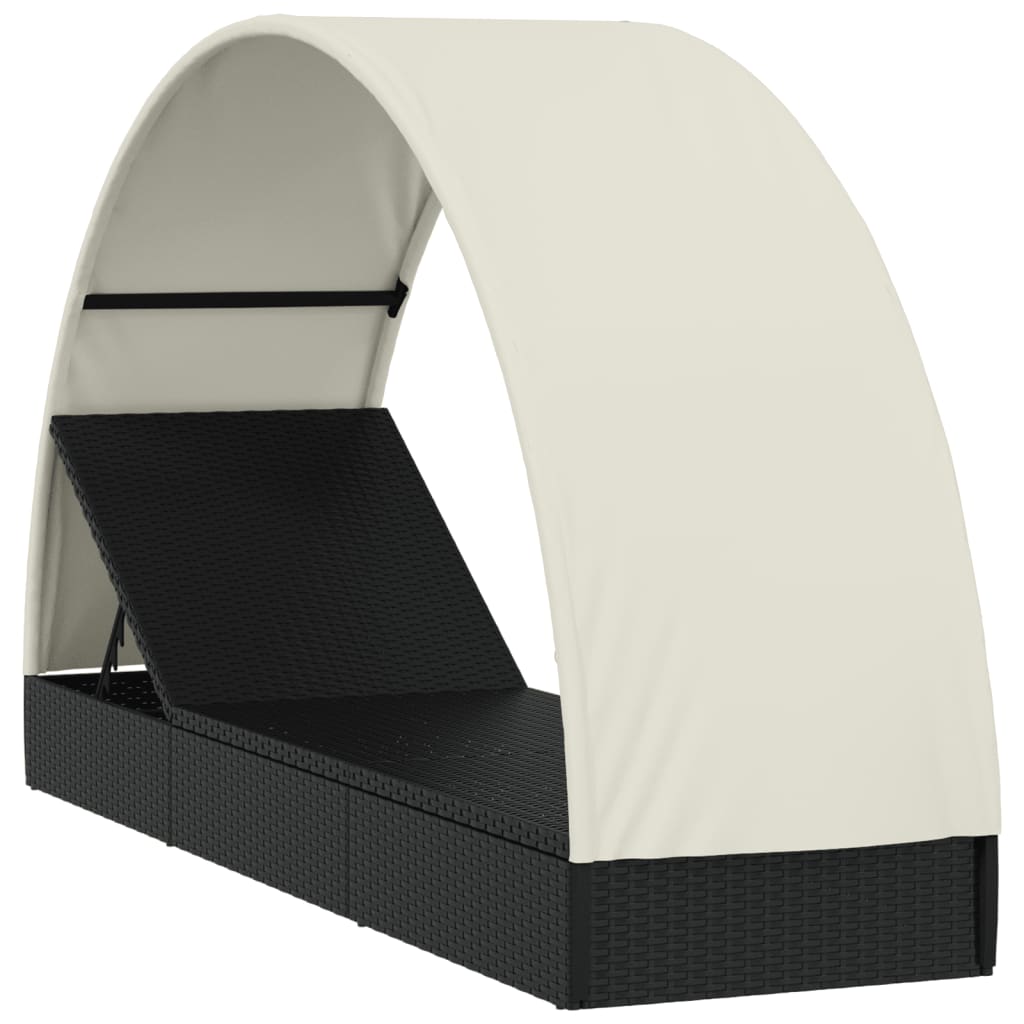 Sonnenliege mit Runddach Schwarz 211x57x140 cm Poly Rattan