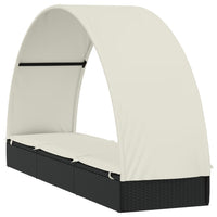 Thumbnail for Sonnenliege mit Runddach Schwarz 211x57x140 cm Poly Rattan
