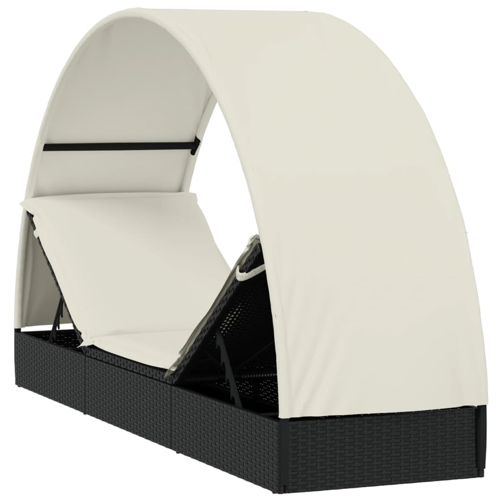 Sonnenliege mit Runddach Schwarz 211x57x140 cm Poly Rattan