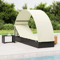 Thumbnail for Sonnenliege mit Runddach Schwarz 211x57x140 cm Poly Rattan