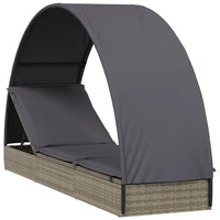 Thumbnail for Sonnenliege mit Runddach Grau 211x57x140 cm Poly Rattan