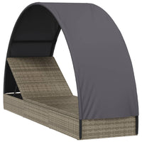 Thumbnail for Sonnenliege mit Runddach Grau 211x57x140 cm Poly Rattan