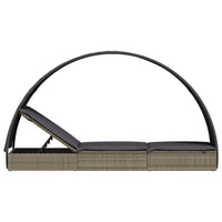 Thumbnail for Sonnenliege mit Runddach Grau 211x57x140 cm Poly Rattan