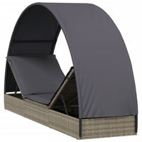 Thumbnail for Sonnenliege mit Runddach Grau 211x57x140 cm Poly Rattan