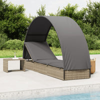 Thumbnail for Sonnenliege mit Runddach Grau 211x57x140 cm Poly Rattan