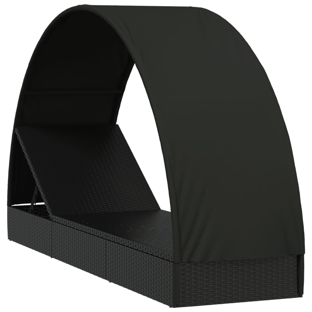 Sonnenliege mit Runddach Schwarz 211x57x140 cm Poly Rattan