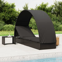 Thumbnail for Sonnenliege mit Runddach Schwarz 211x57x140 cm Poly Rattan