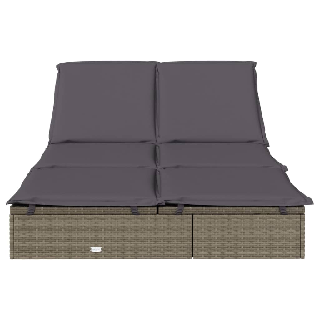 Sonnenliegen 2 Stk. Grau 201x55x20 cm Poly Rattan