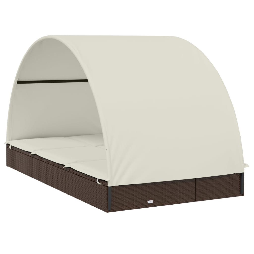 Sonnenliegen 2 Stk. Runddach Braun 211x112x140 cm Poly Rattan