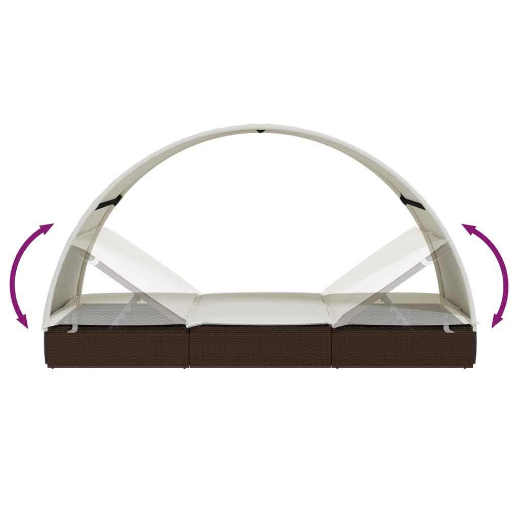 Sonnenliegen 2 Stk. Runddach Braun 211x112x140 cm Poly Rattan