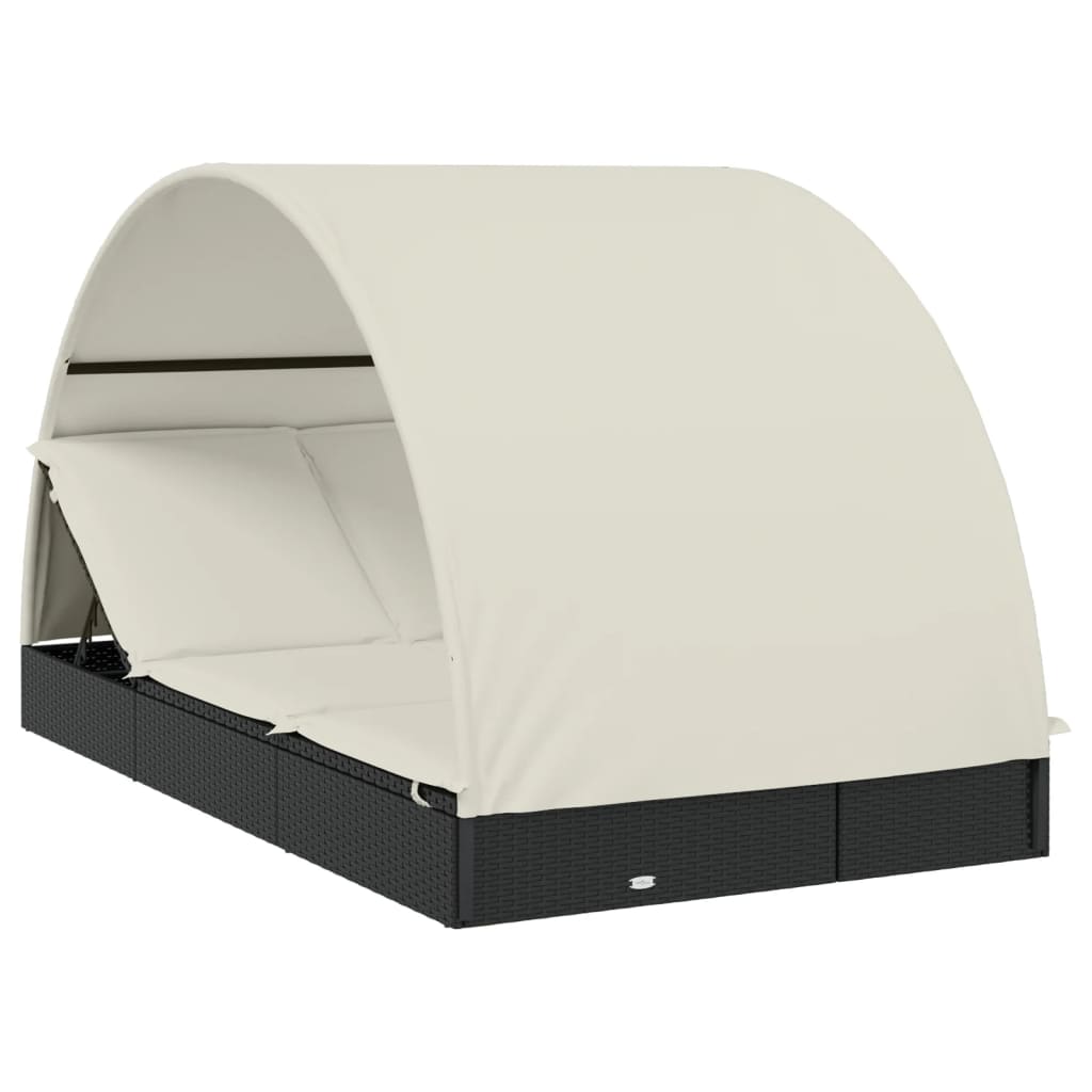 Sonnenliegen 2 Stk. Runddach Schwarz 211x112x140 cm Poly Rattan