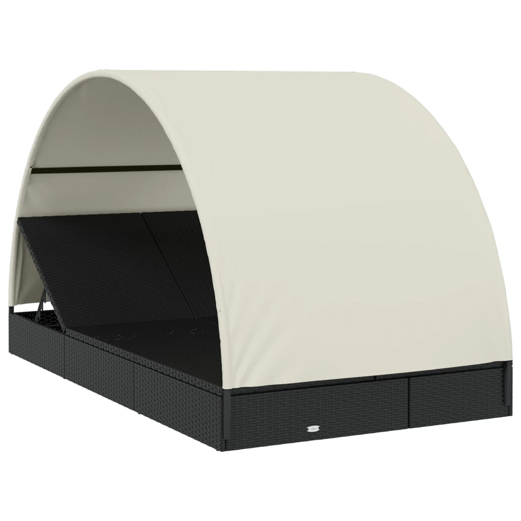 Sonnenliegen 2 Stk. Runddach Schwarz 211x112x140 cm Poly Rattan