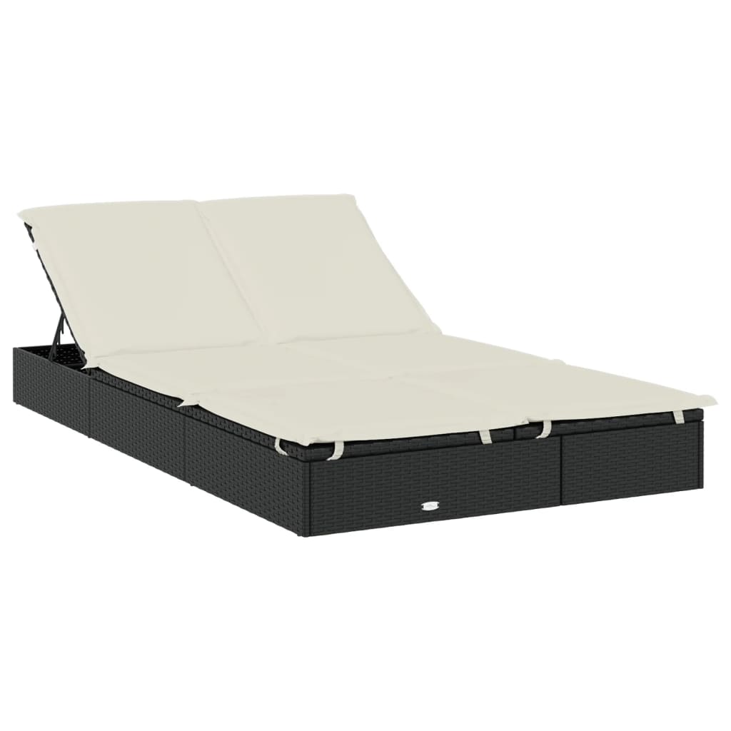 Sonnenliegen 2 Stk. Runddach Schwarz 211x112x140 cm Poly Rattan