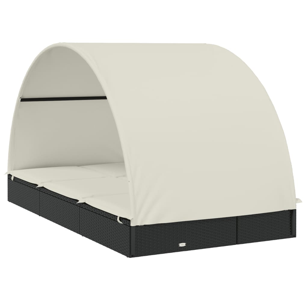 Sonnenliegen 2 Stk. Runddach Schwarz 211x112x140 cm Poly Rattan