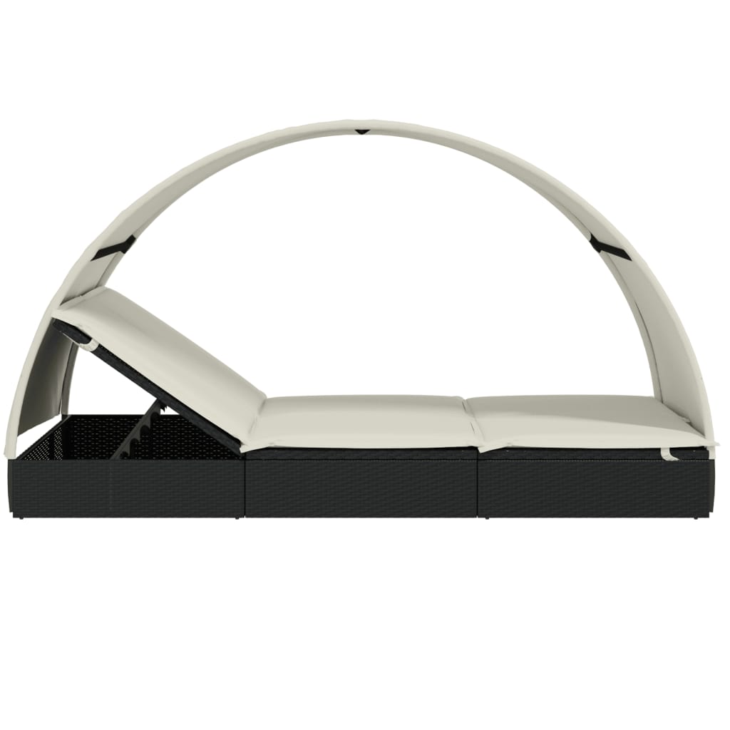 Sonnenliegen 2 Stk. Runddach Schwarz 211x112x140 cm Poly Rattan