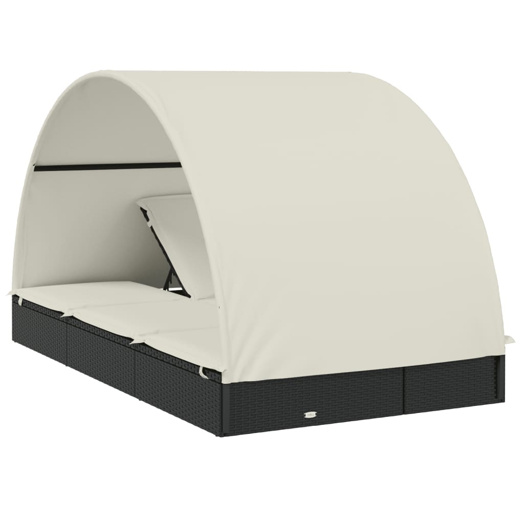 Sonnenliegen 2 Stk. Runddach Schwarz 211x112x140 cm Poly Rattan