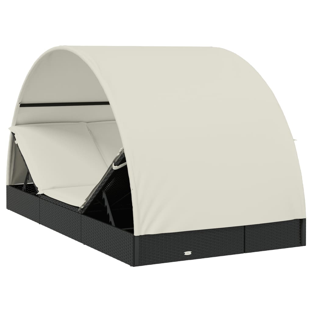 Sonnenliegen 2 Stk. Runddach Schwarz 211x112x140 cm Poly Rattan
