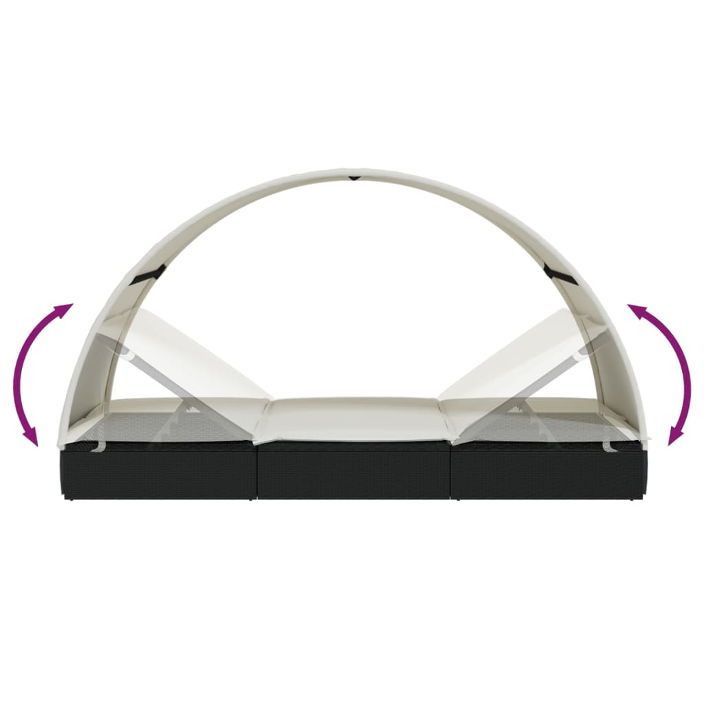Sonnenliegen 2 Stk. Runddach Schwarz 211x112x140 cm Poly Rattan