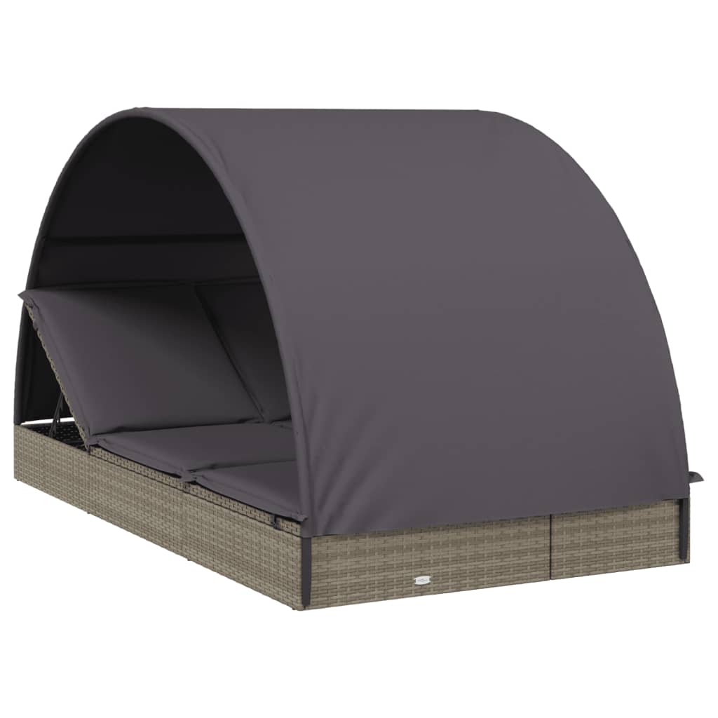 Sonnenliegen 2 Stk. mit Runddach Grau 211x112x140cm Poly Rattan