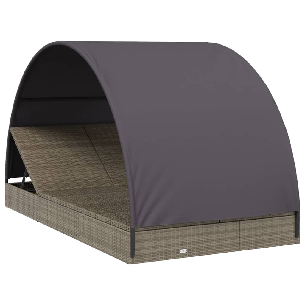 Sonnenliegen 2 Stk. mit Runddach Grau 211x112x140cm Poly Rattan