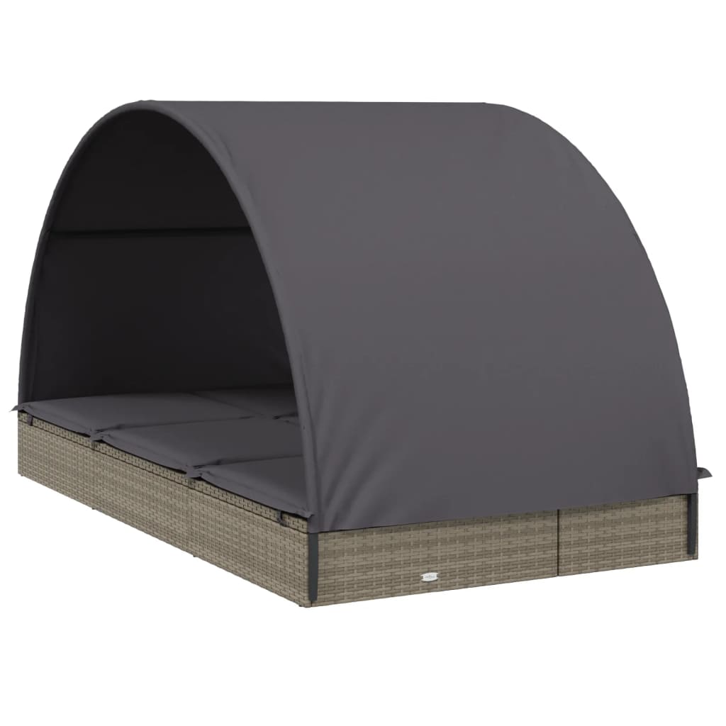 Sonnenliegen 2 Stk. mit Runddach Grau 211x112x140cm Poly Rattan