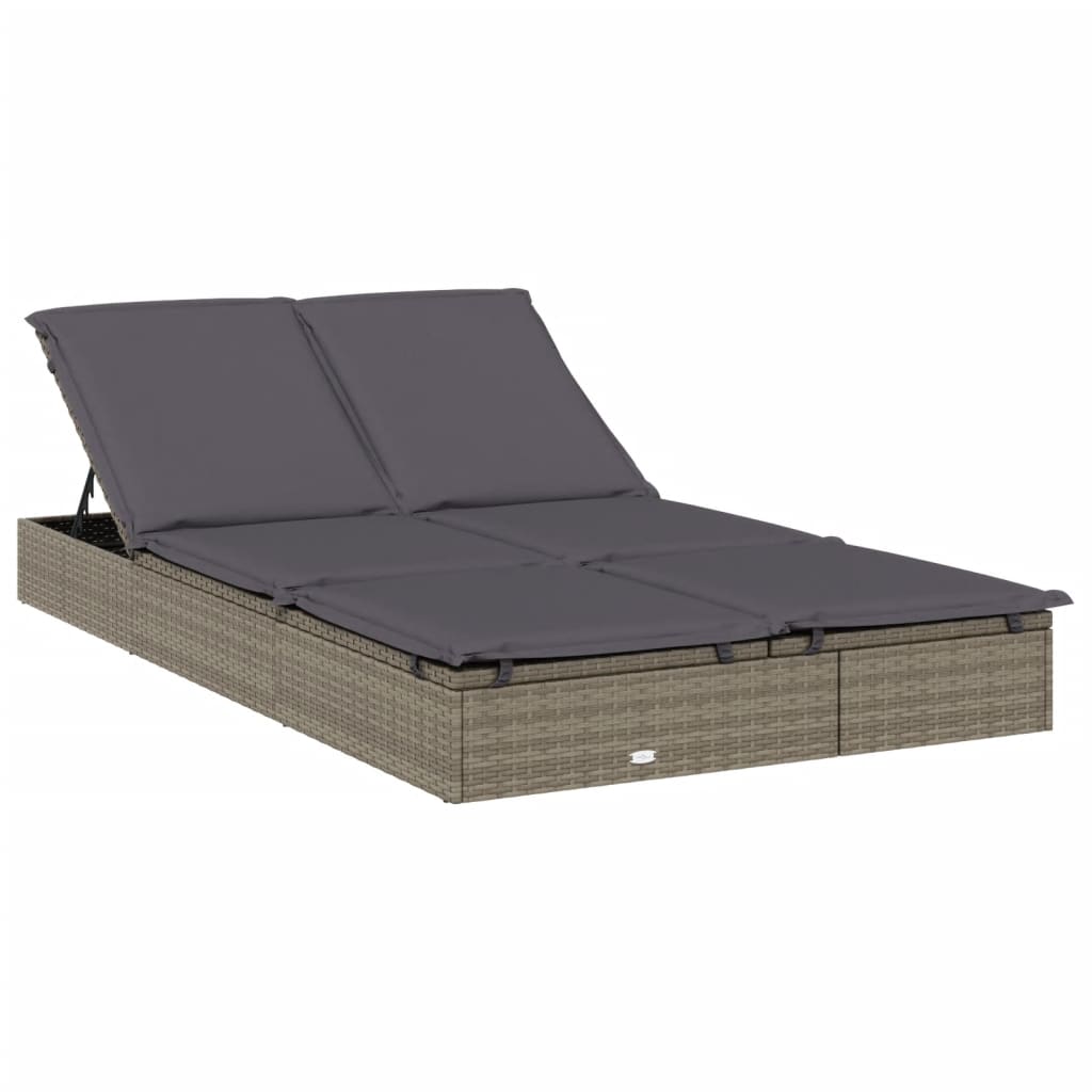 Sonnenliegen 2 Stk. mit Runddach Grau 211x112x140cm Poly Rattan