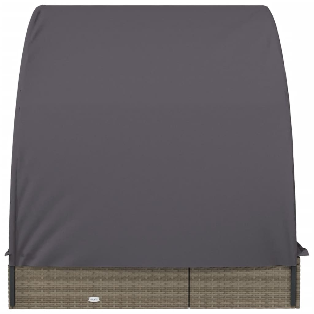 Sonnenliegen 2 Stk. mit Runddach Grau 211x112x140cm Poly Rattan