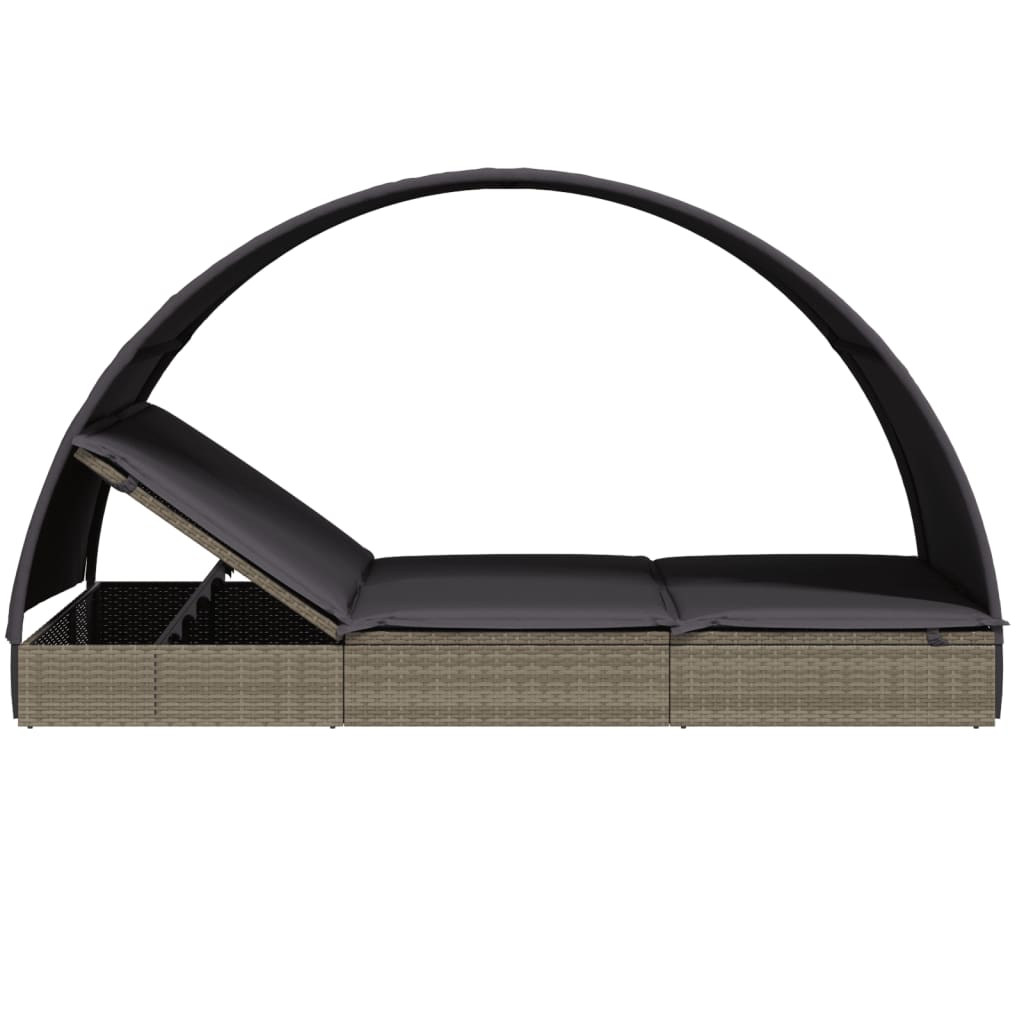 Sonnenliegen 2 Stk. mit Runddach Grau 211x112x140cm Poly Rattan