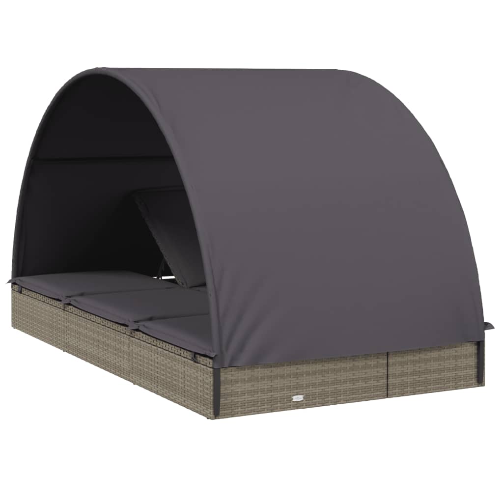 Sonnenliegen 2 Stk. mit Runddach Grau 211x112x140cm Poly Rattan