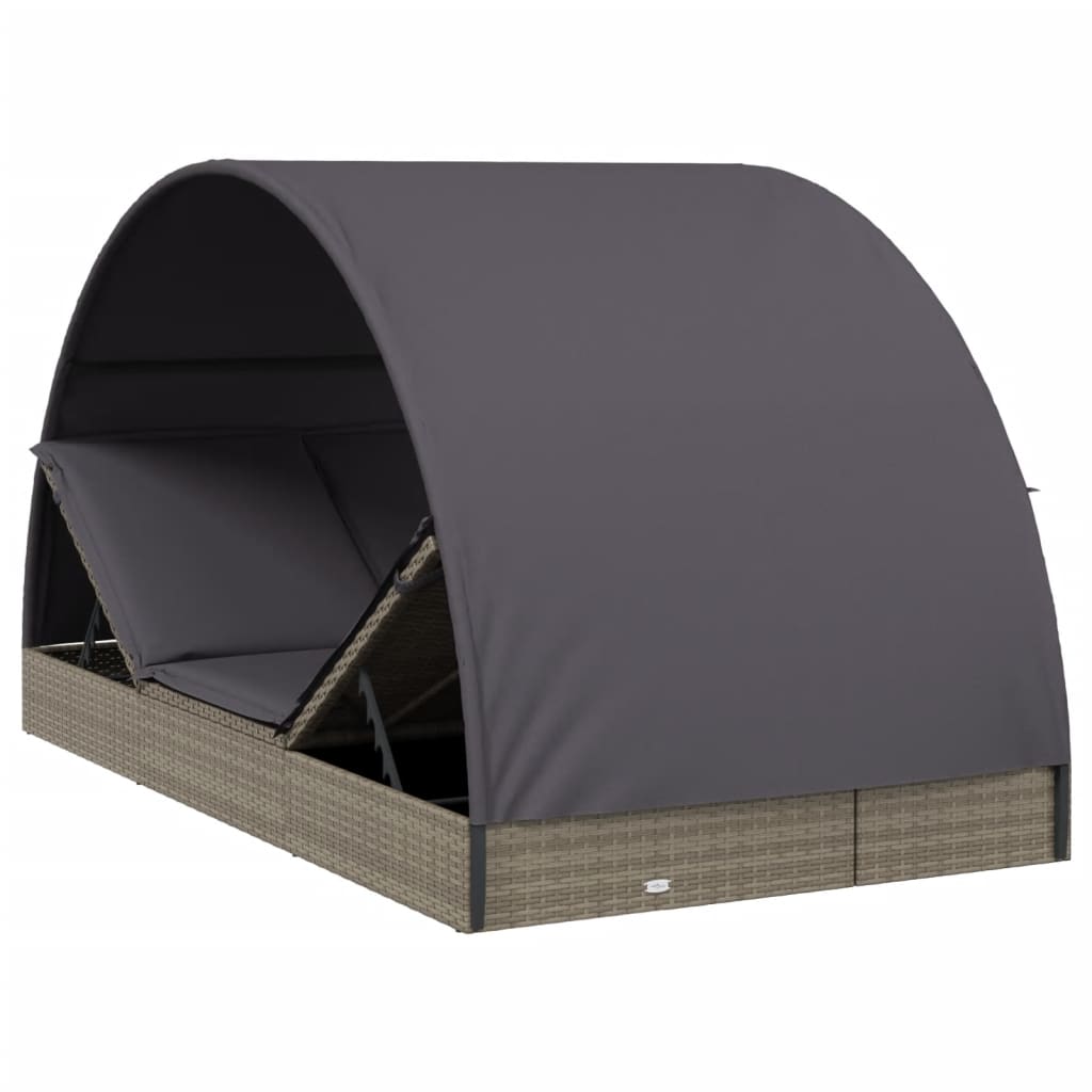 Sonnenliegen 2 Stk. mit Runddach Grau 211x112x140cm Poly Rattan