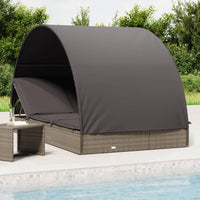 Thumbnail for Sonnenliegen 2 Stk. mit Runddach Grau 211x112x140cm Poly Rattan