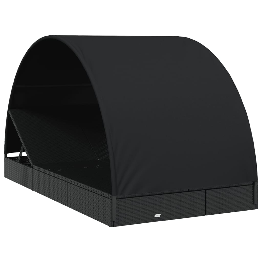 Sonnenliegen 2 Stk. Runddach Schwarz 211x112x140 cm Poly Rattan