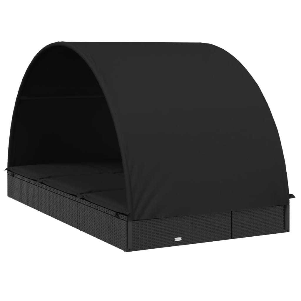 Sonnenliegen 2 Stk. Runddach Schwarz 211x112x140 cm Poly Rattan