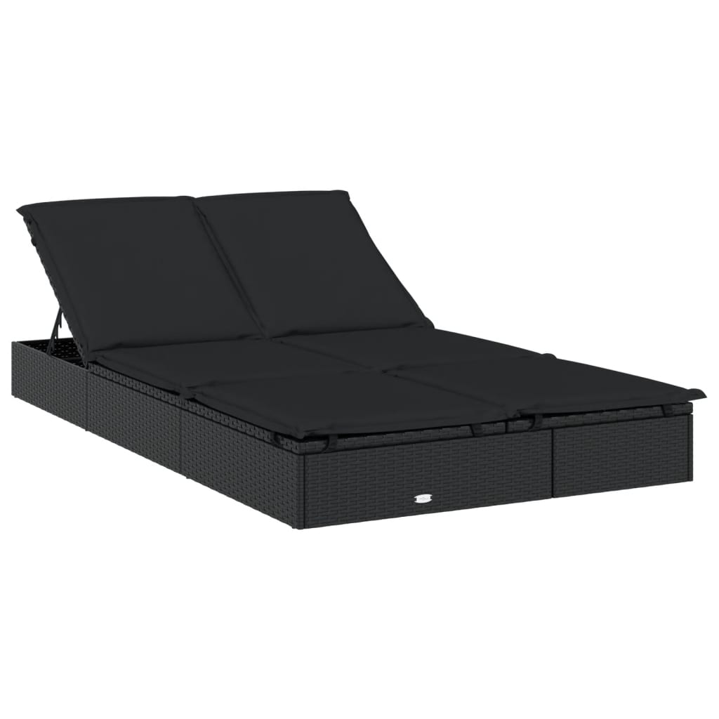 Sonnenliegen 2 Stk. Runddach Schwarz 211x112x140 cm Poly Rattan