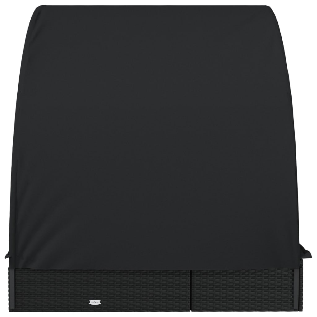 Sonnenliegen 2 Stk. Runddach Schwarz 211x112x140 cm Poly Rattan