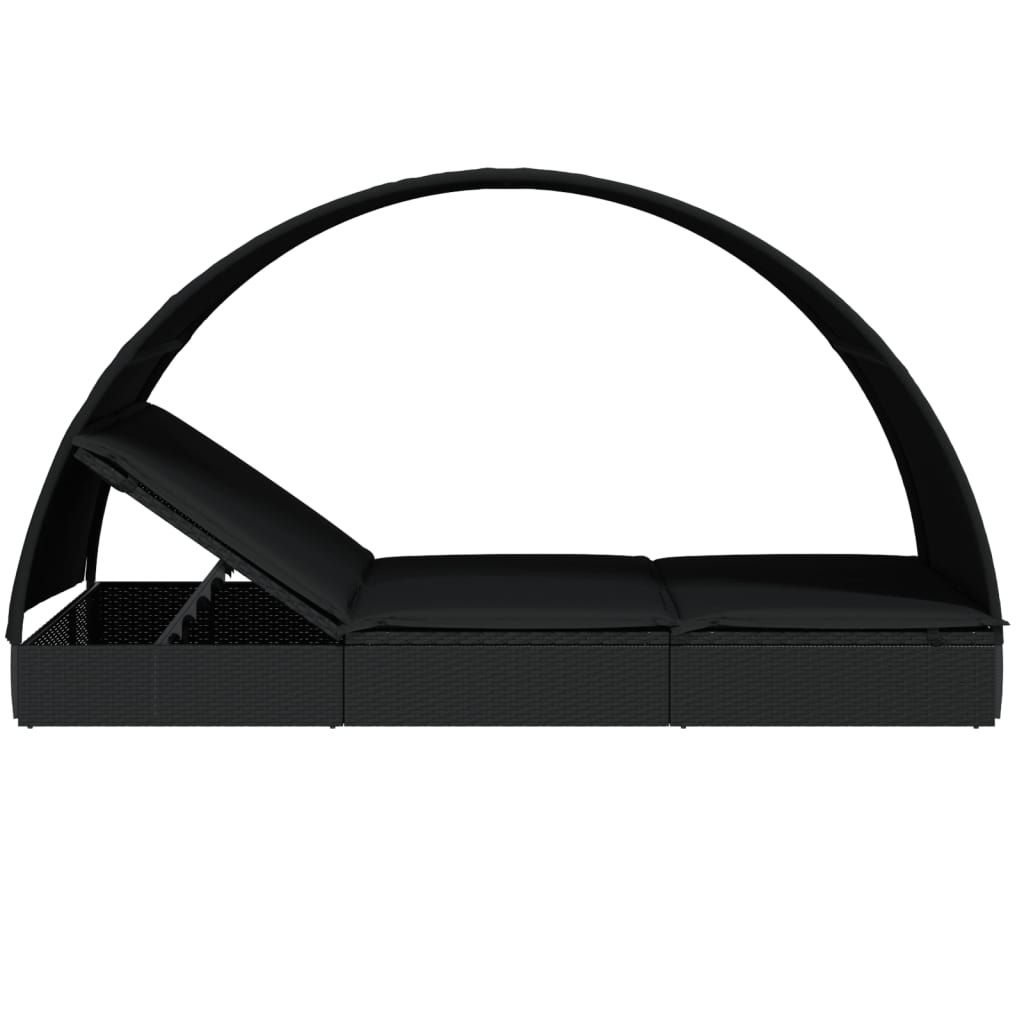 Sonnenliegen 2 Stk. Runddach Schwarz 211x112x140 cm Poly Rattan