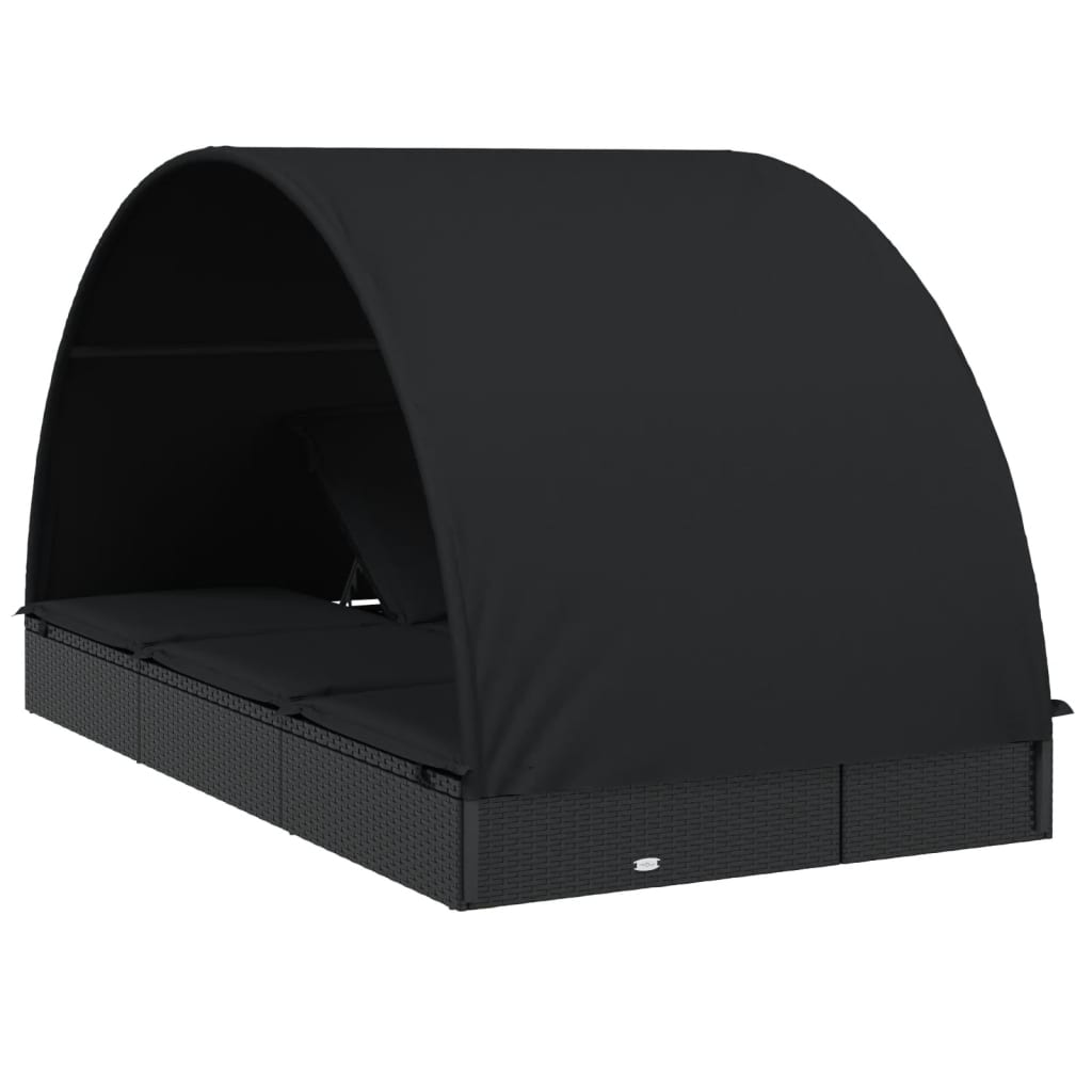 Sonnenliegen 2 Stk. Runddach Schwarz 211x112x140 cm Poly Rattan