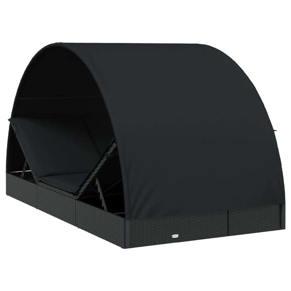 Sonnenliegen 2 Stk. Runddach Schwarz 211x112x140 cm Poly Rattan