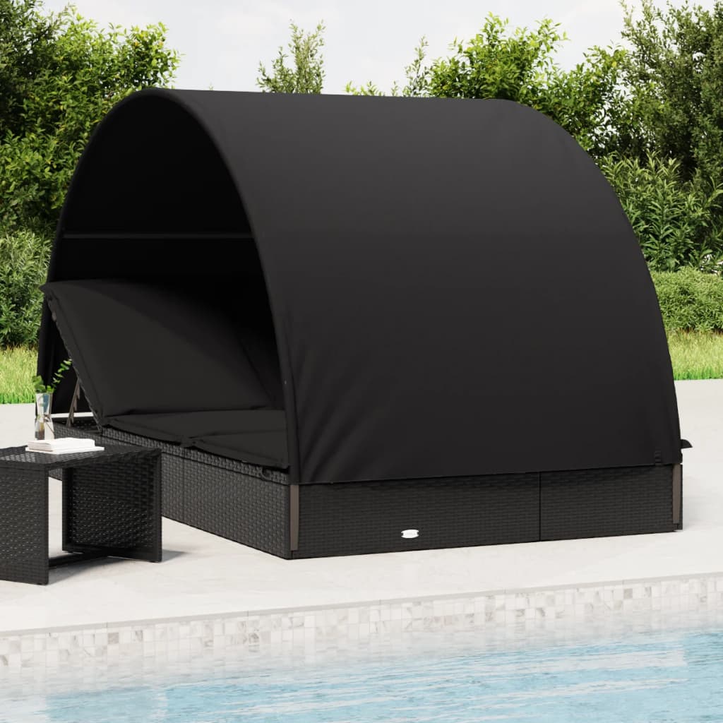 Sonnenliegen 2 Stk. Runddach Schwarz 211x112x140 cm Poly Rattan