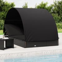 Thumbnail for Sonnenliegen 2 Stk. Runddach Schwarz 211x112x140 cm Poly Rattan