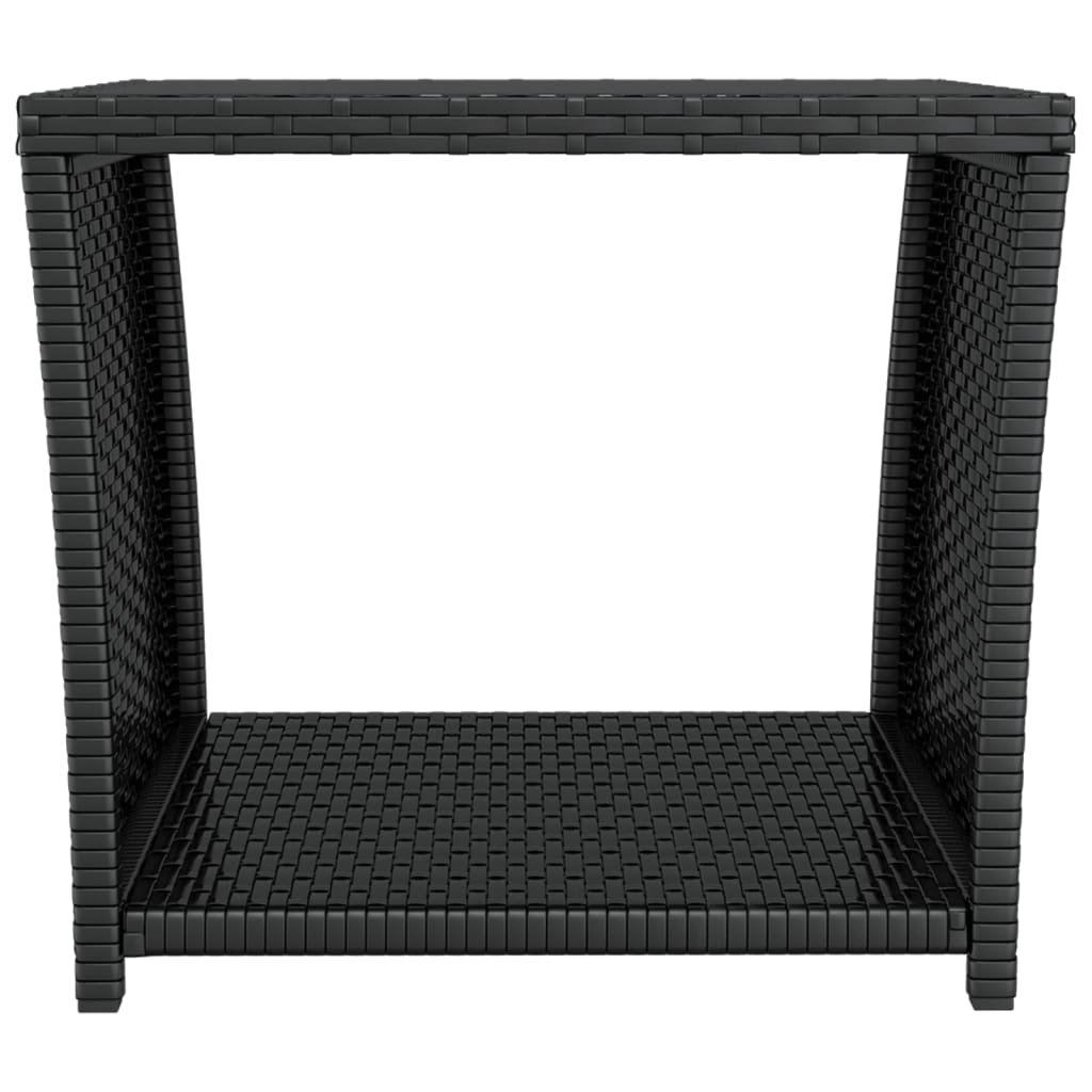 Beistelltisch mit Glasplatte Schwarz Poly Rattan & Hartglas