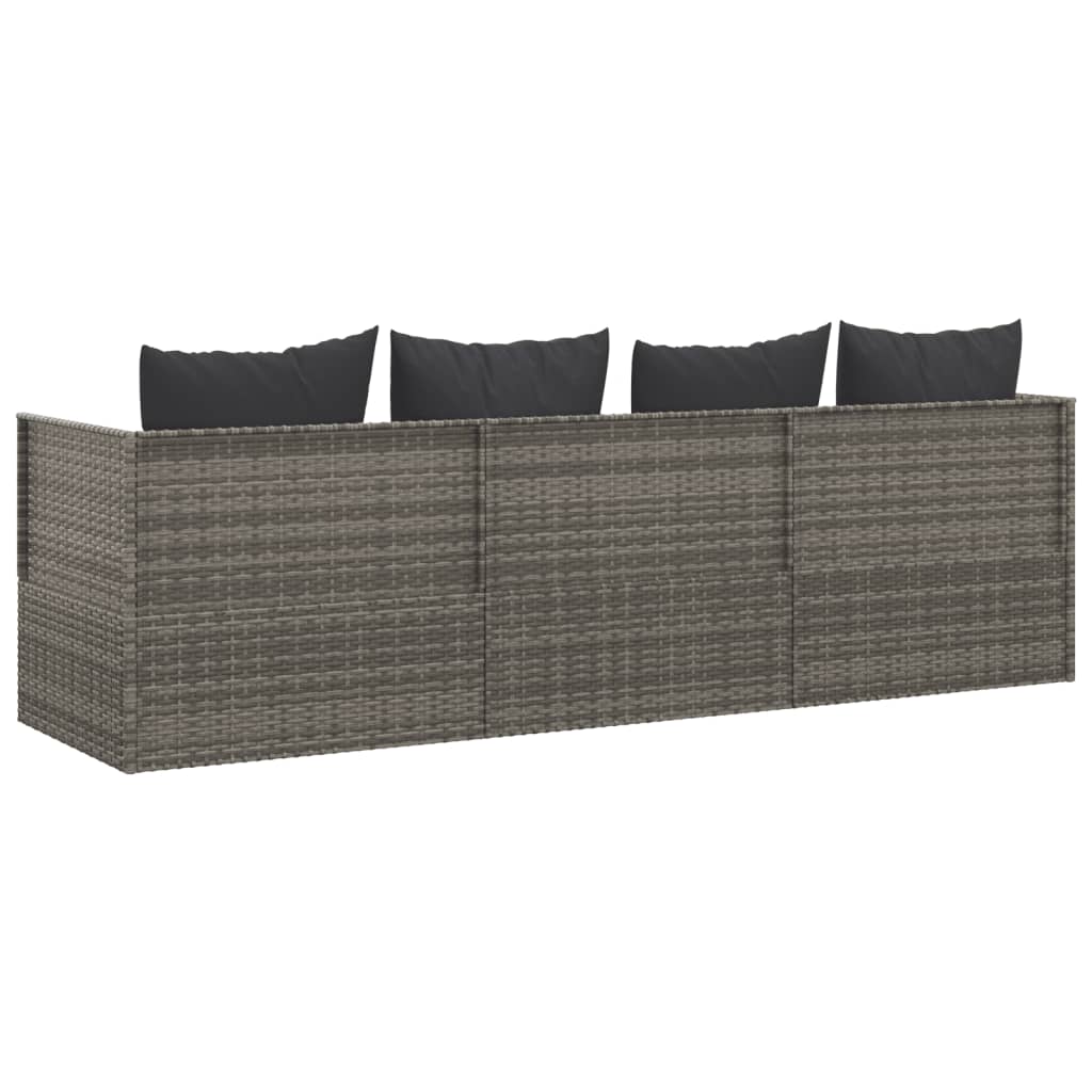 Outdoor-Loungebett mit Kissen Grau Poly Rattan