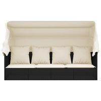 Thumbnail for Outdoor-Loungebett mit Dach und Kissen Schwarz Poly Rattan