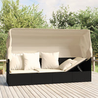Thumbnail for Outdoor-Loungebett mit Dach und Kissen Schwarz Poly Rattan
