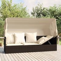 Thumbnail for Outdoor-Loungebett mit Dach und Kissen Braun Poly Rattan