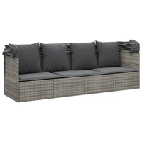 Thumbnail for Outdoor-Loungebett mit Dach und Kissen Grau Poly Rattan