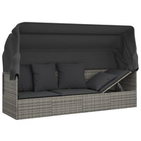 Thumbnail for Outdoor-Loungebett mit Dach und Kissen Grau Poly Rattan