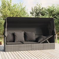 Thumbnail for Outdoor-Loungebett mit Dach und Kissen Grau Poly Rattan