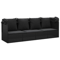 Thumbnail for Outdoor-Loungebett mit Dach und Kissen Schwarz Poly Rattan